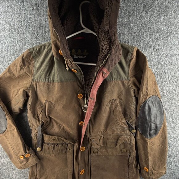 Barbour Other - Barbour GAME PARKA Waxed Jacket Fleece Lined Small Brown Green Hooded Winter